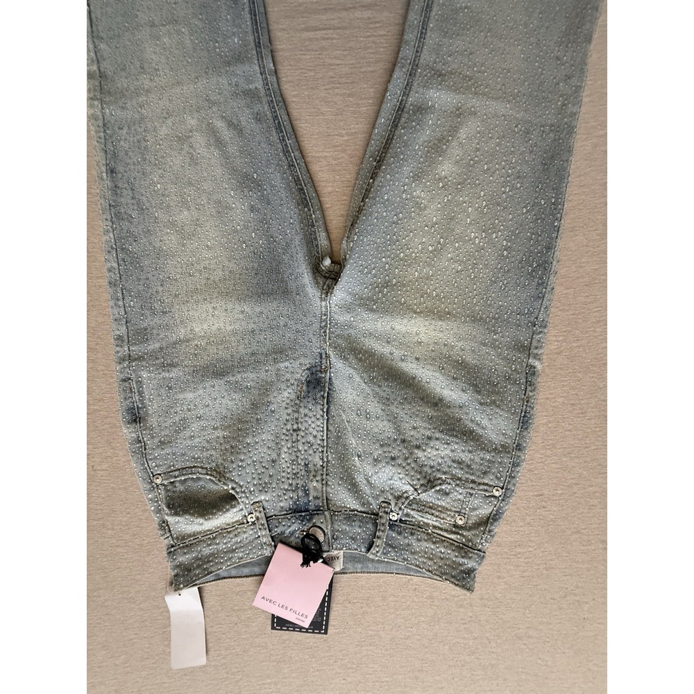 Avec Les Filled Woman's Jeans Light Blue Denim With Tear Drops Size 27 NWT